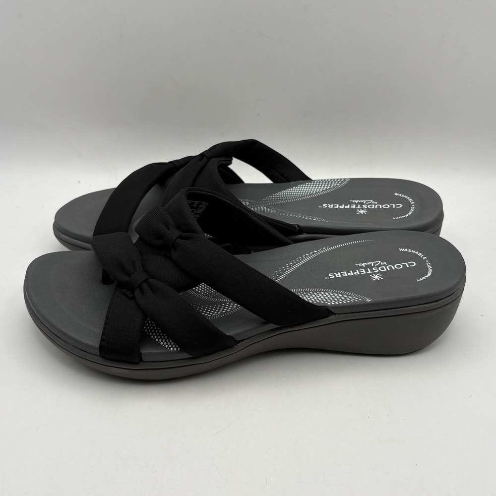 Clarks Black Knot-Trim Slide Sandals